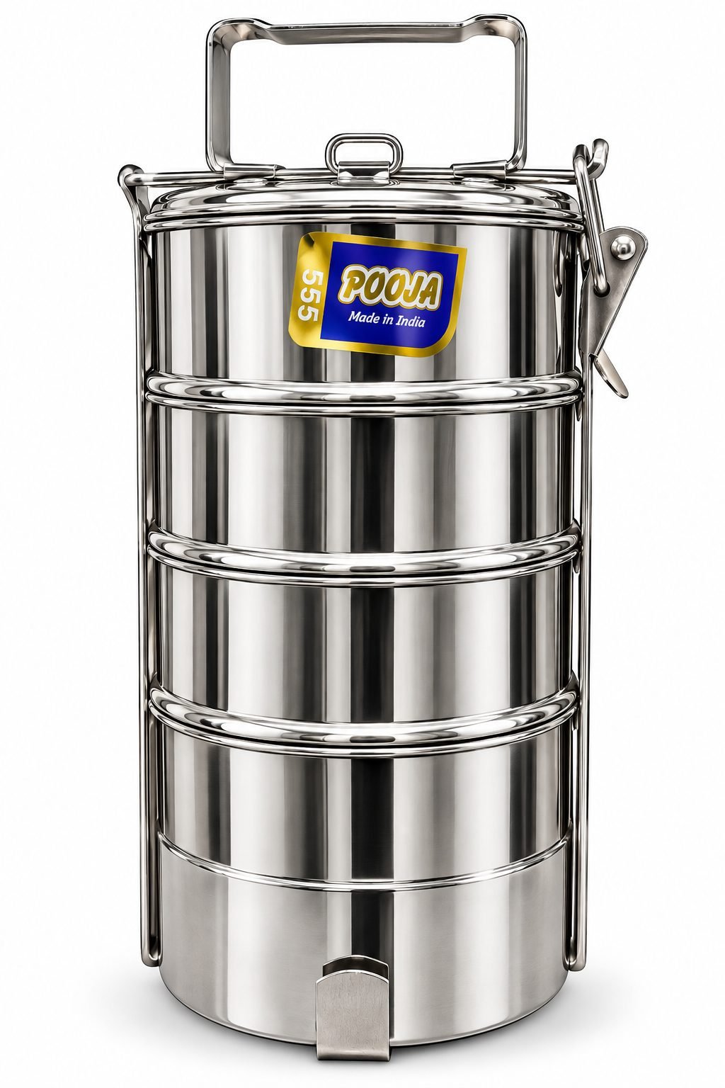 Pooja 555 Stainless Steel 5-Tier Tiffin Carrier