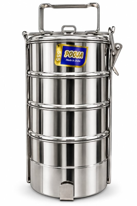 Pooja 555 Stainless Steel 5-Tier Tiffin Carrier