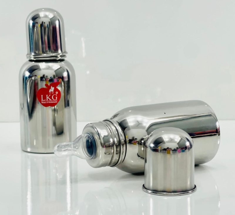LKG 200 ML Stainless Steel Baby Feeding Bottle with Nipple