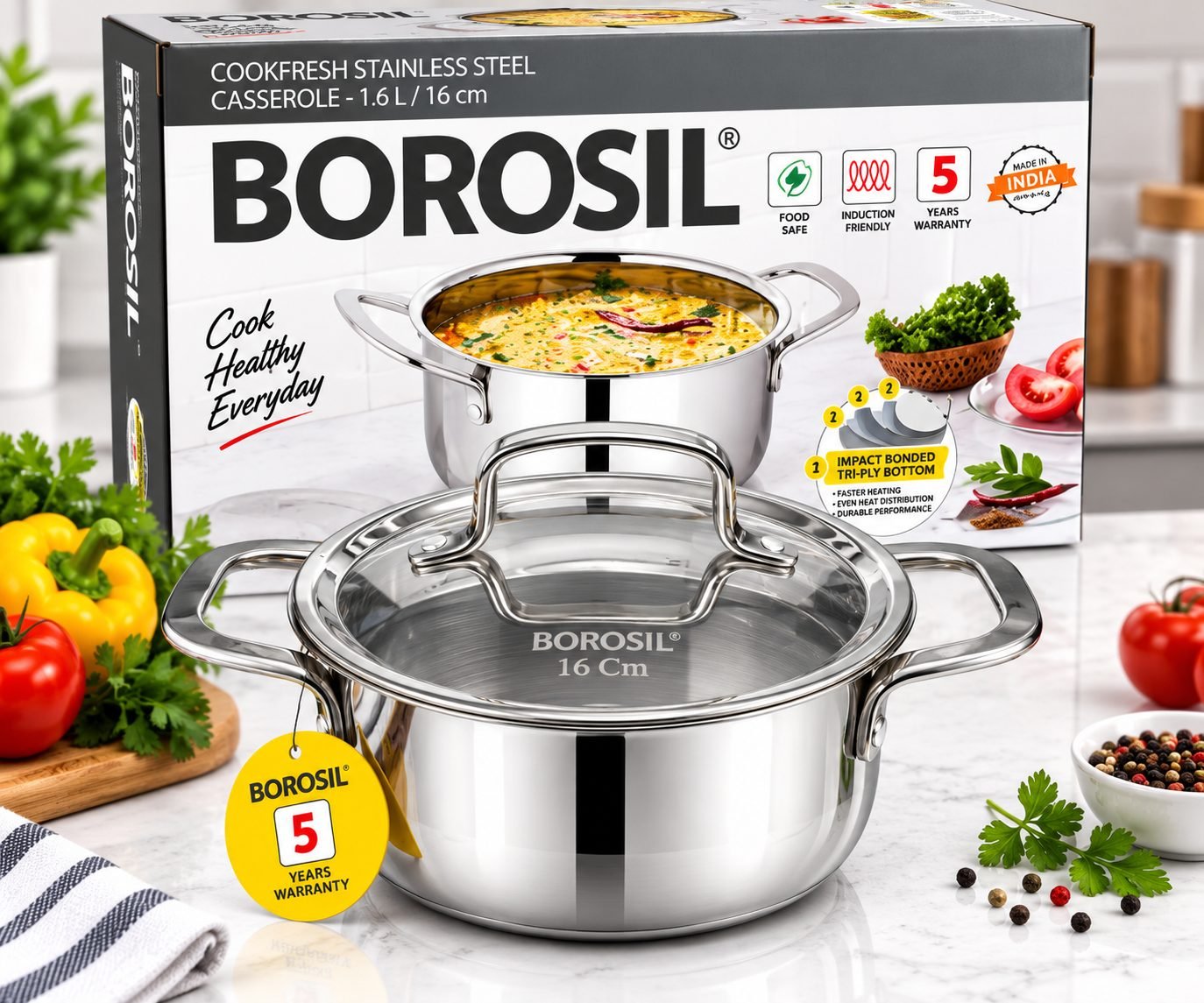 Borosil Cookfresh Casserole – 1.6 L / 16 cm