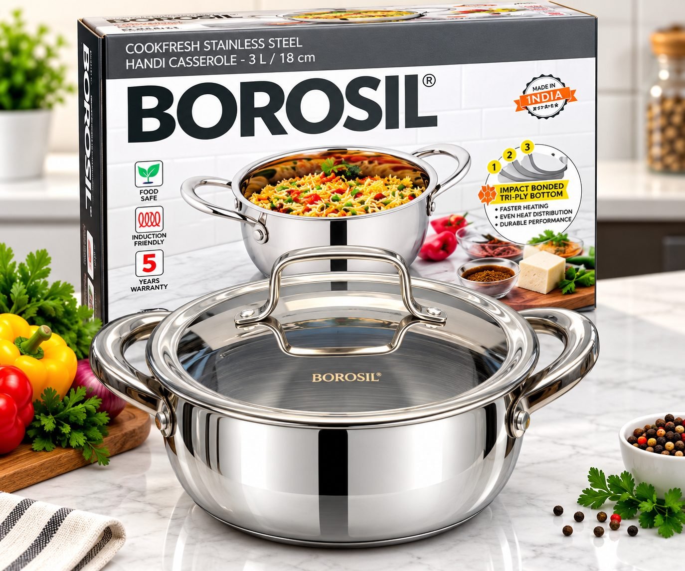 Borosil Cookfresh Handi Casserole – 3 L / 18 cm