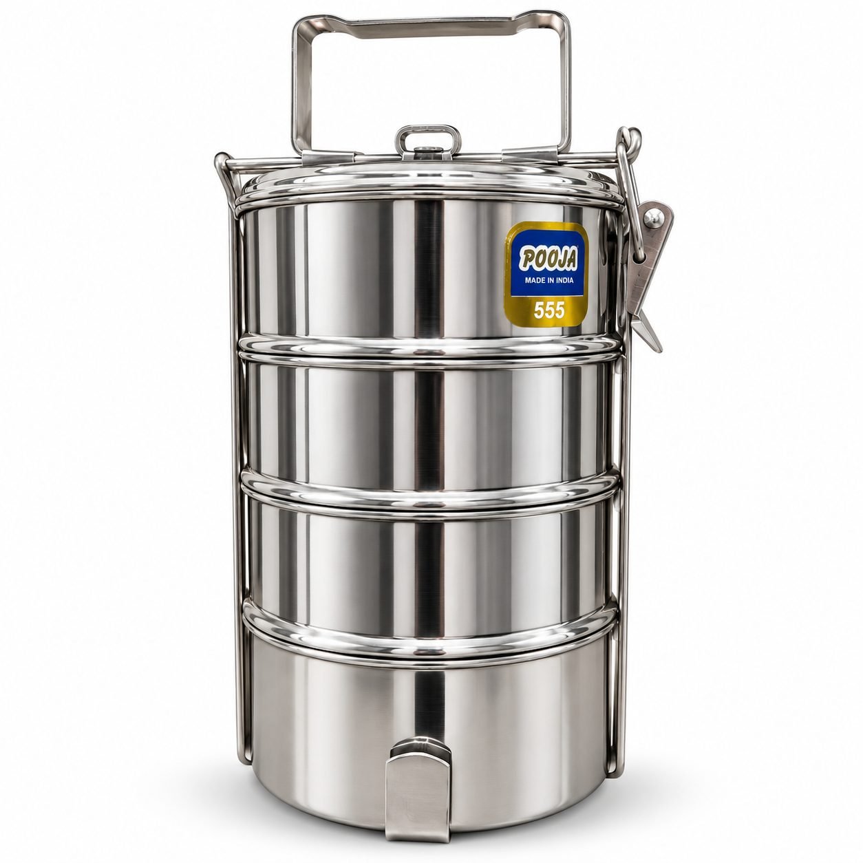 Pooja 555 Stainless Steel 4-Tier Tiffin Carrier