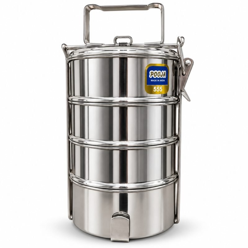 Pooja 555 Stainless Steel 4-Tier Tiffin Carrier