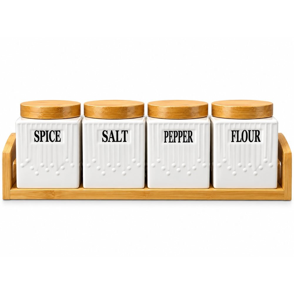 4-Piece Spice & Storage Jar Set with Bamboo Holder