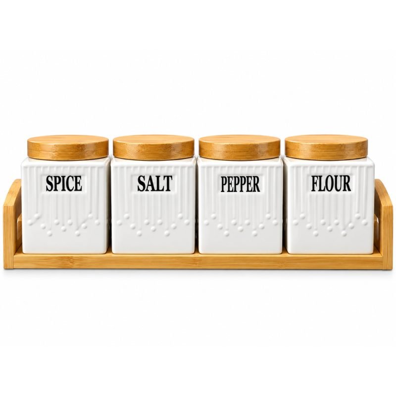 4-Piece Spice & Storage Jar Set with Bamboo Holder