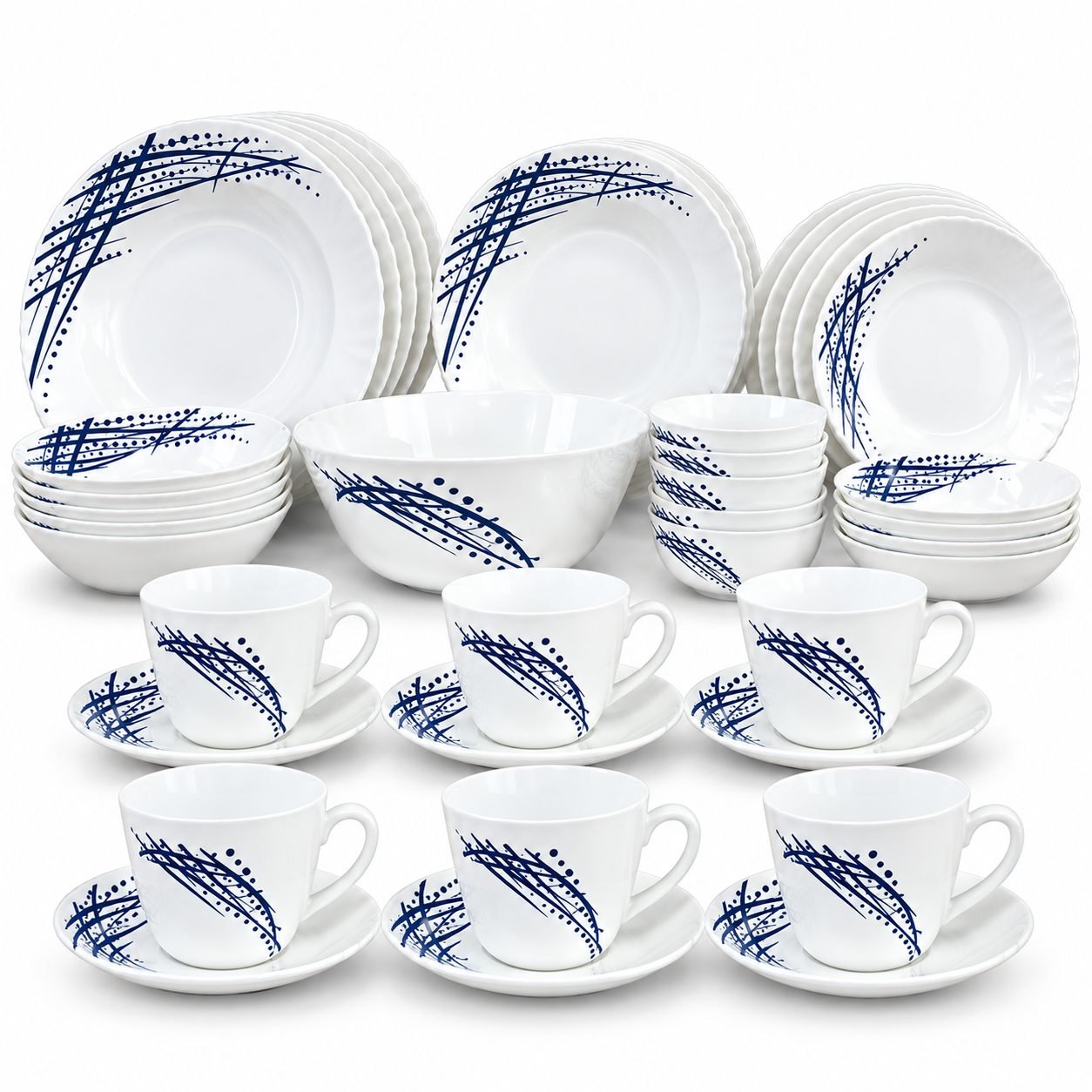 36-Piece Blue Abstract Porcelain Dinner Set