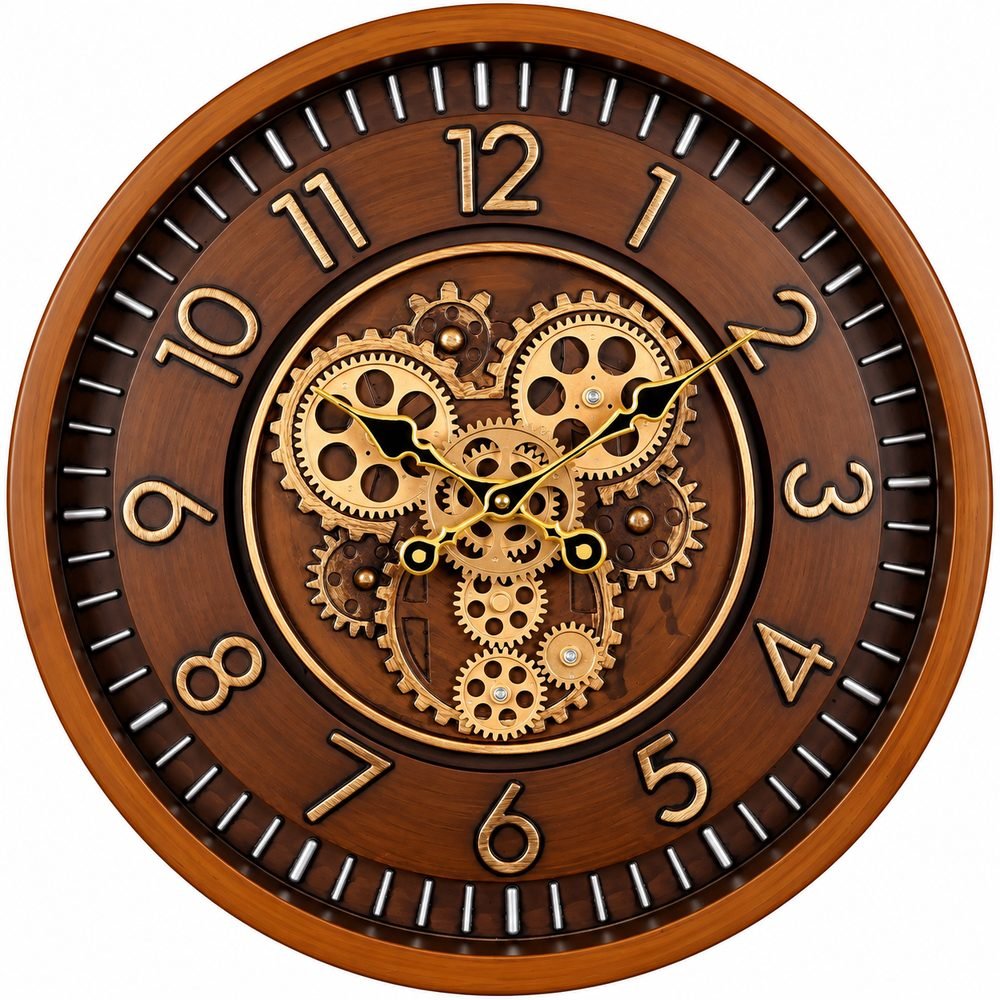 Sonam Large Gear Wall Clock – Teak Wood Finish